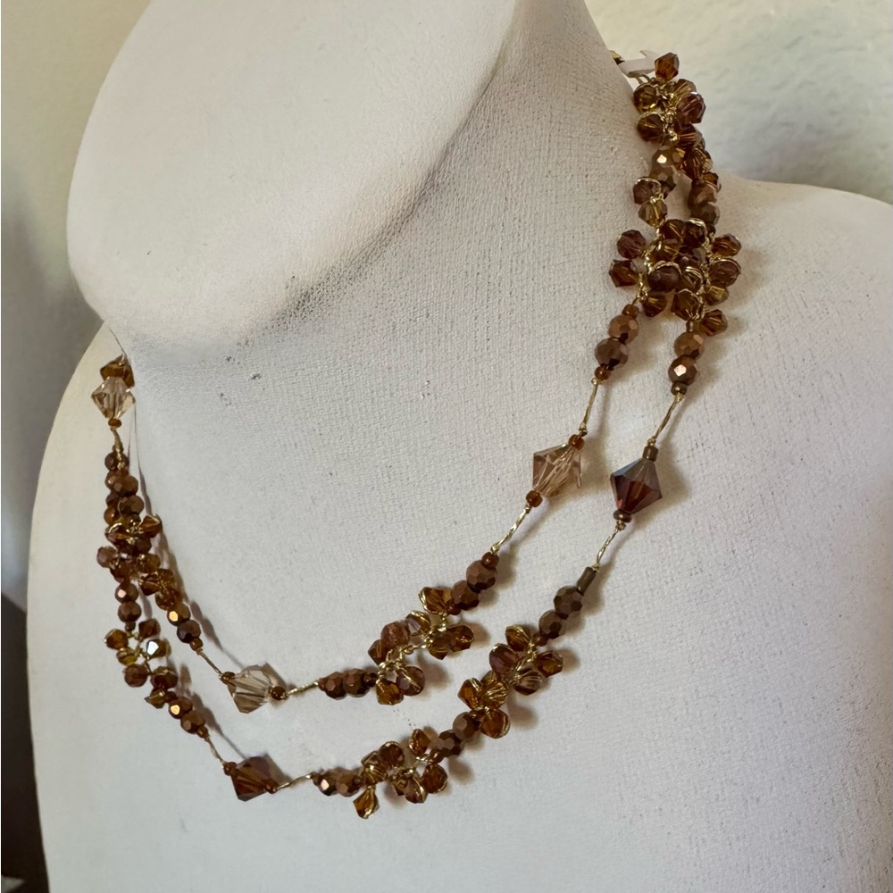 ✨ Two-Strand Amber Crystal Beaded Necklace